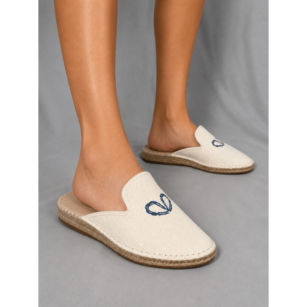 Macarena Mule Espadrilles Womens 41 Cream Canvas Embroidered Jute Slip On Shoes